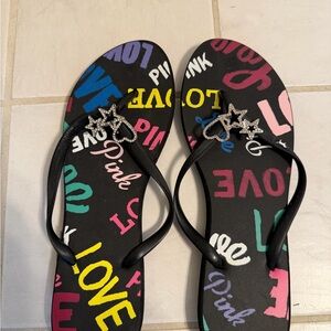 Victoria’s Secret PINK Flip Flops with Star & Heart Accents